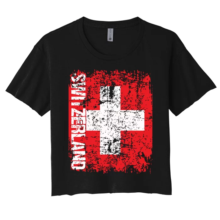 Switzerland Flag Vintage Distressed Swiss Women's Crop Top Tee