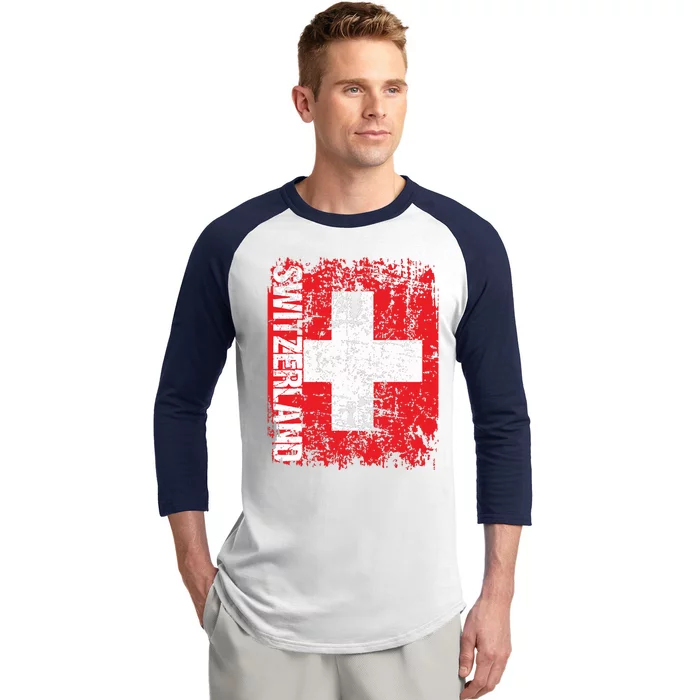 Switzerland Flag Vintage Distressed Swiss Baseball Sleeve Shirt