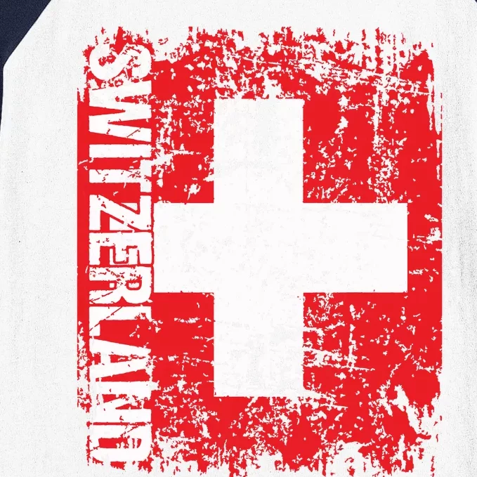 Switzerland Flag Vintage Distressed Swiss Baseball Sleeve Shirt