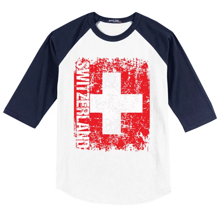 Switzerland Flag Vintage Distressed Swiss Baseball Sleeve Shirt