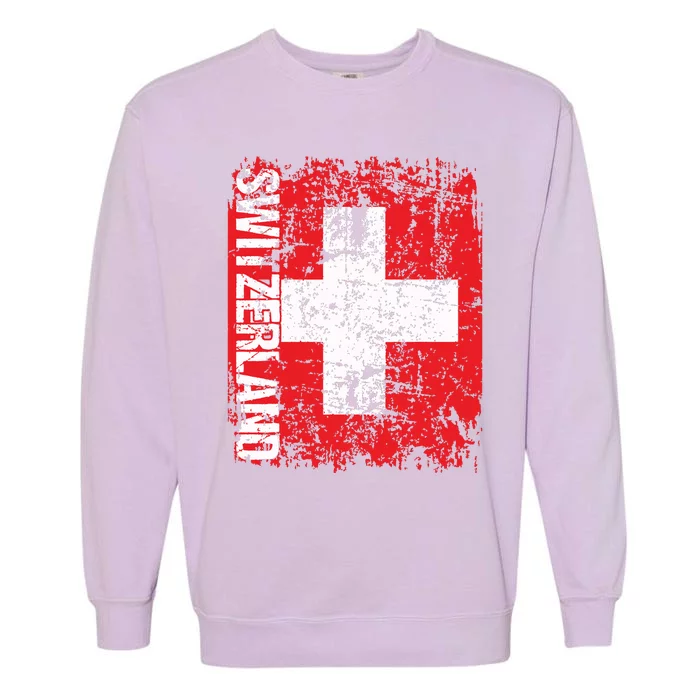 Switzerland Flag Vintage Distressed Swiss Garment-Dyed Sweatshirt