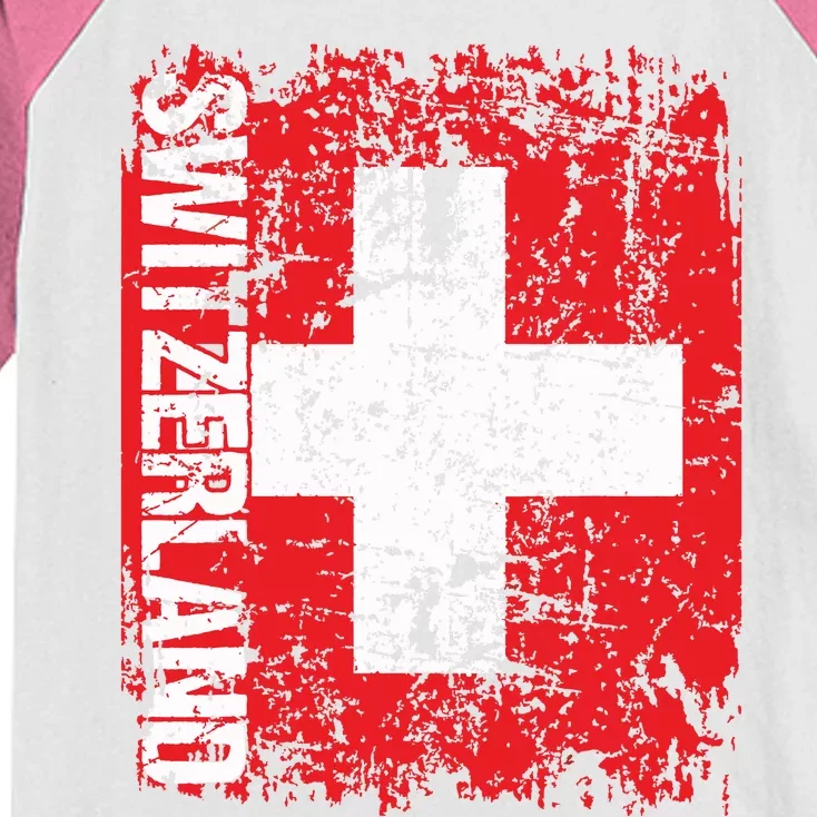 Switzerland Flag Vintage Distressed Swiss Kids Colorblock Raglan Jersey