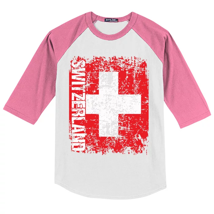 Switzerland Flag Vintage Distressed Swiss Kids Colorblock Raglan Jersey