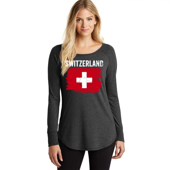 Switzerland Football Vintage Soccer Team Pride Swiss Flag Women's Perfect Tri Tunic Long Sleeve Shirt