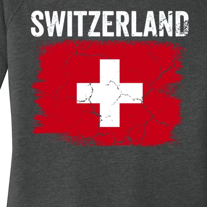 Switzerland Football Vintage Soccer Team Pride Swiss Flag Women's Perfect Tri Tunic Long Sleeve Shirt