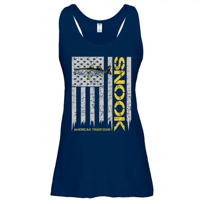 Snook Fisherman Vintage Style American Flag Snook Art Fish Ladies Essential Flowy Tank