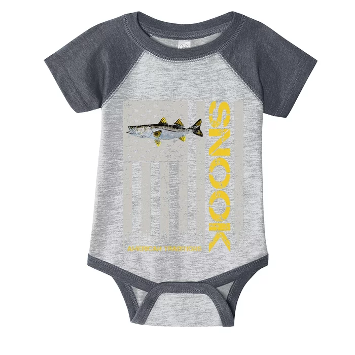 Snook Fisherman Vintage Style American Flag Snook Art Fish Infant Baby Jersey Bodysuit