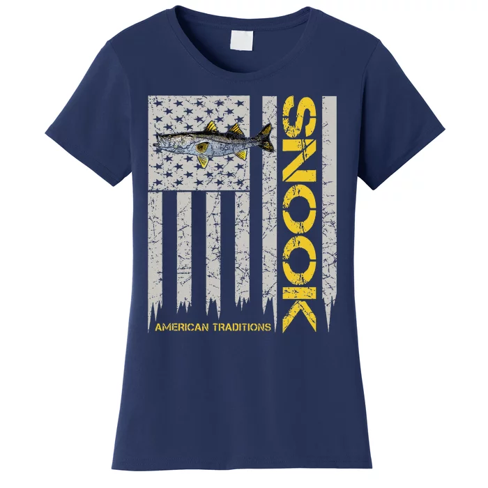 Snook Fisherman Vintage Style American Flag Snook Art Fish Women's T-Shirt