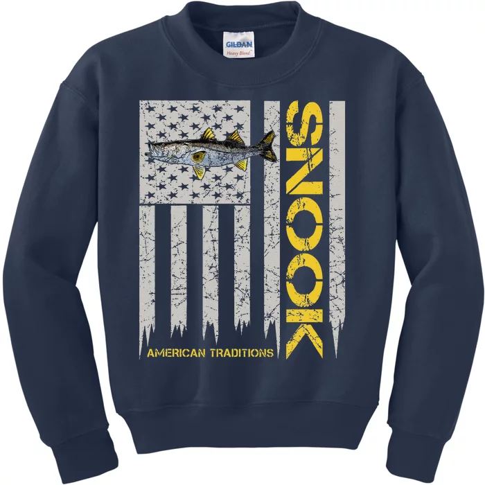 Snook Fisherman Vintage Style American Flag Snook Art Fish Kids Sweatshirt