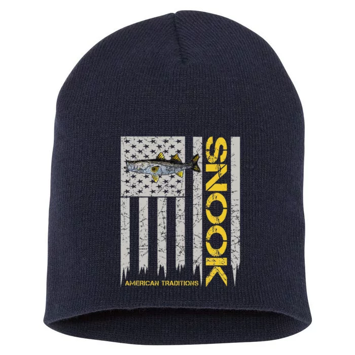 Snook Fisherman Vintage Style American Flag Snook Art Fish Short Acrylic Beanie