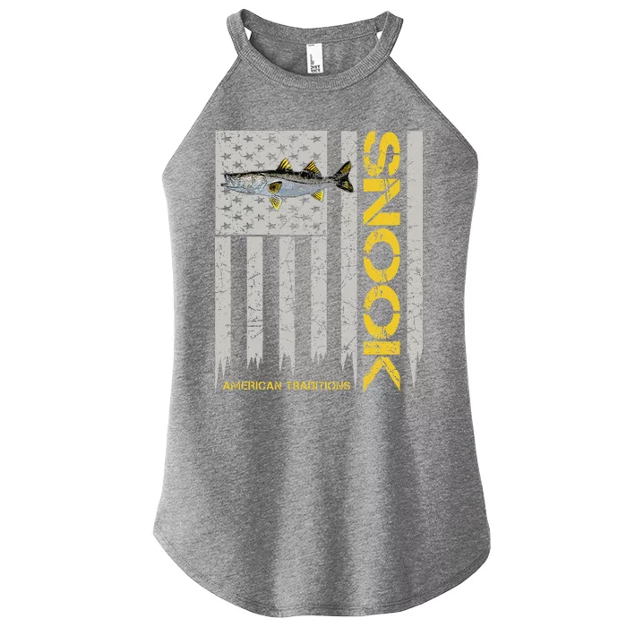 Snook Fisherman Vintage Style American Flag Snook Art Fish Women’s Perfect Tri Rocker Tank