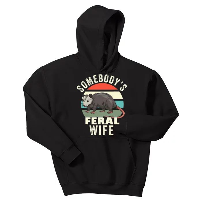 SomebodyS Feral Wife Funny Matching Family Retro Feral Cat Kids Hoodie