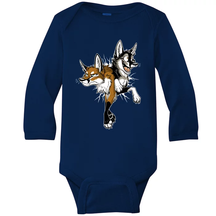 Stuck Foxes (White Cracks) Baby Long Sleeve Bodysuit