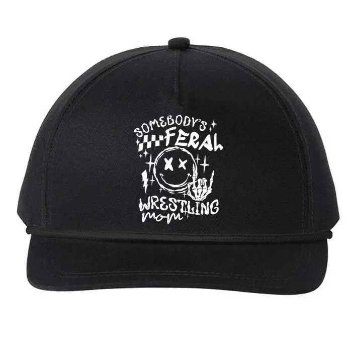 SomebodyS Feral Wrestling Mom Retro Mama Life MotherS Day Snapback Five-Panel Rope Hat