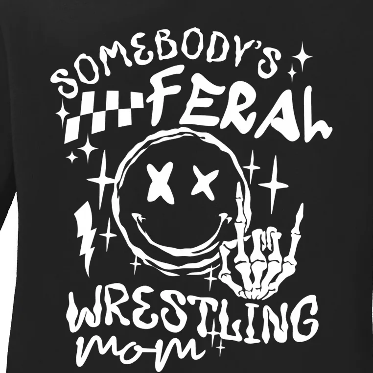 SomebodyS Feral Wrestling Mom Retro Mama Life MotherS Day Ladies Long Sleeve Shirt