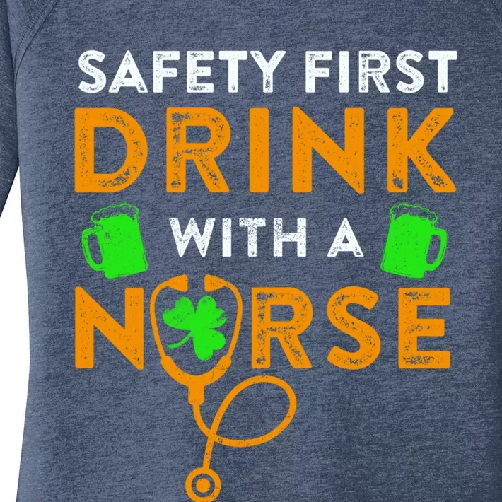 Safety First With A Nurse Funny Patrick Day Dark Beer Gift Women's Perfect Tri Tunic Long Sleeve Shirt