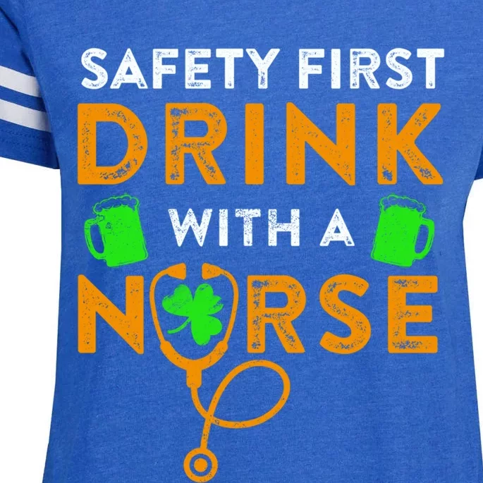 Safety First With A Nurse Funny Patrick Day Dark Beer Gift Enza Ladies Jersey Football T-Shirt