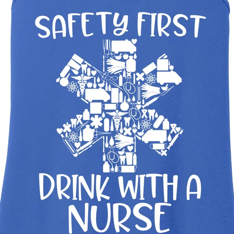 Safety First With A Nurse Funny Registered Nurse Party Gift Ladies Essential Tank