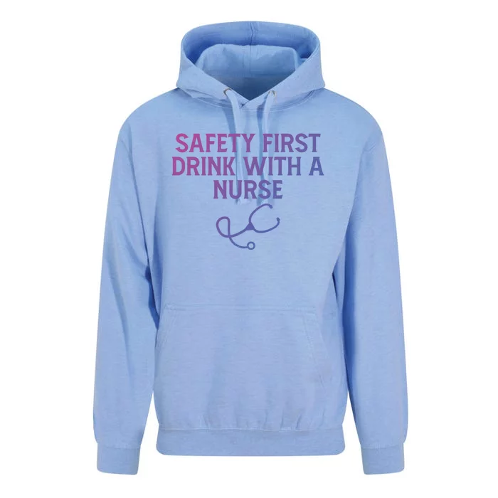 Safety First With A Nurse Funny Sarcastic Nursing Gift Unisex Surf Hoodie