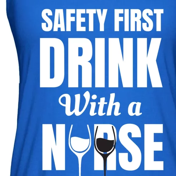 Safety First With A Nurse Humor Funny Wine Gift Ladies Essential Flowy Tank