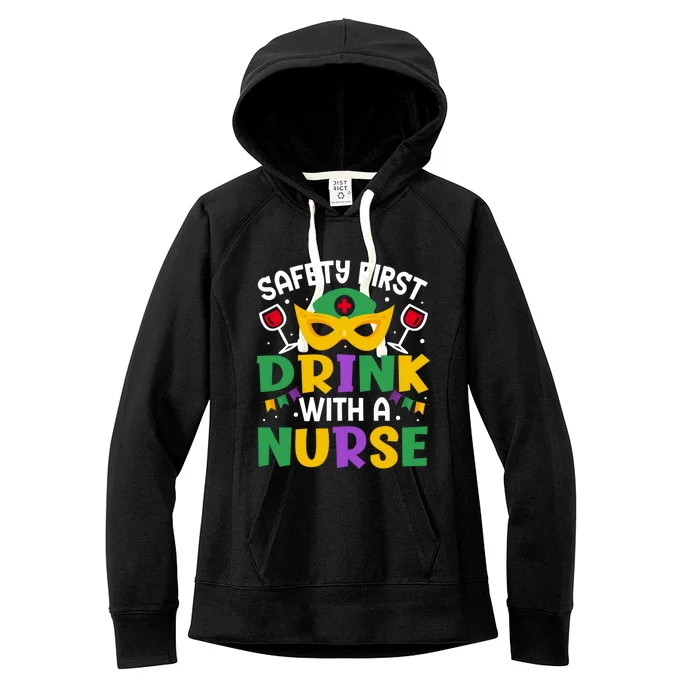 Safety First With A Nurse Mardi Gras Party Nurse Gift Women's Fleece Hoodie