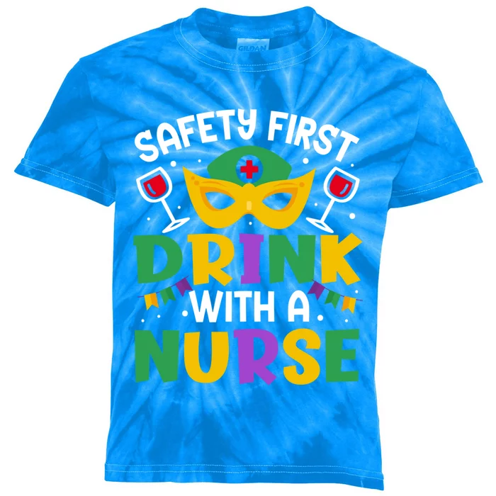 Safety First With A Nurse Mardi Gras Party Nurse Gift Kids Tie-Dye T-Shirt