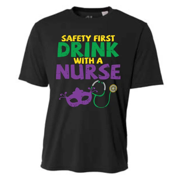 Safety First With A Nurse Medical Mardi Gras Carnival Meaningful Gift Cooling Performance Crew T-Shirt