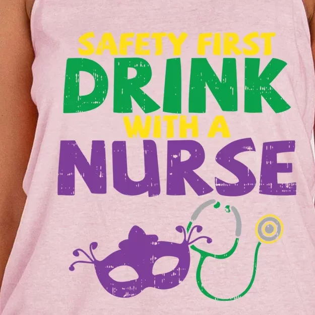 Safety First With A Nurse Medical Mardi Gras Carnival Meaningful Gift Women's Knotted Racerback Tank