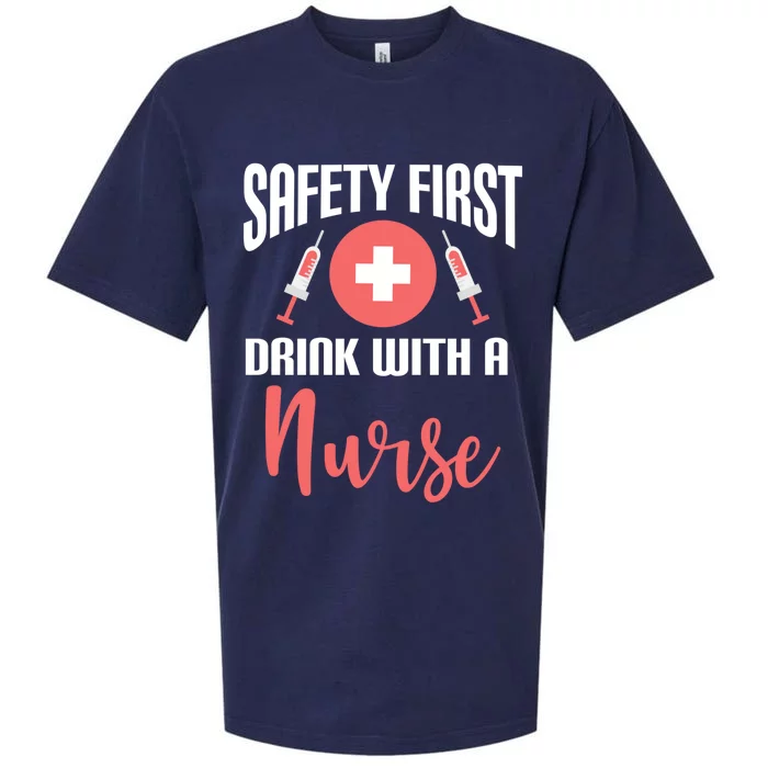 Safety First With A Nurse Medical Funny Gift Sueded Cloud Jersey T-Shirt