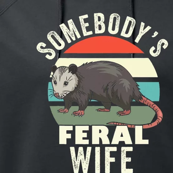 SomebodyS Feral Wife Funny Matching Family Retro Feral Cat Performance Fleece Hoodie