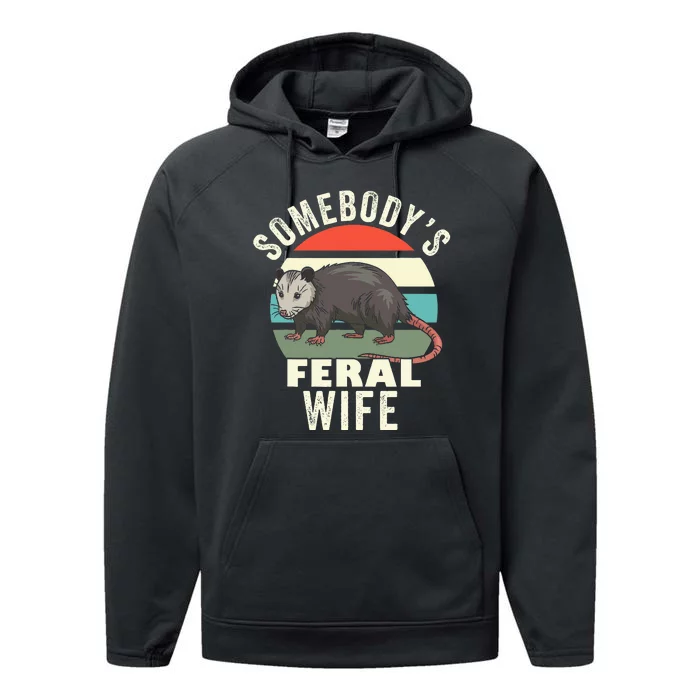 SomebodyS Feral Wife Funny Matching Family Retro Feral Cat Performance Fleece Hoodie