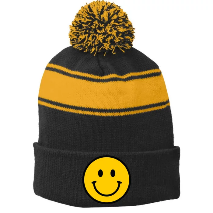 Smiling Face With Smiling Eyes Emoji Happy Face Stripe Pom Pom Beanie