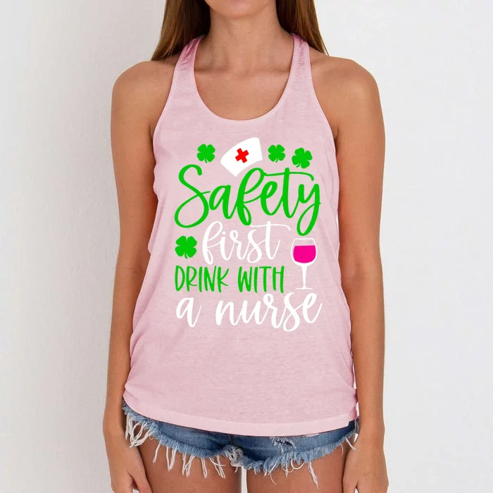 Safety First With A Nurse Shamrock St Patrick Day Cute Gift Women's Knotted Racerback Tank