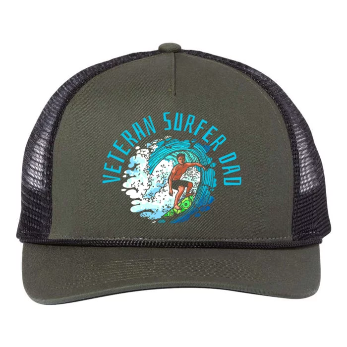 Surfer Father Waves Surfboard Surfrider Surfing Dad Gift Retro Rope Trucker Hat Cap