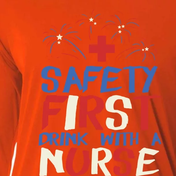 Safety First With A Nurse Gift 4Th Of July Party Gift Cooling Performance Long Sleeve Crew