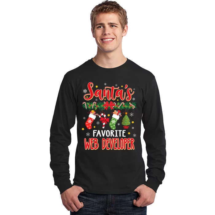 SantaS Favorite Web Developer Santa Hat Xmas Long Sleeve Shirt