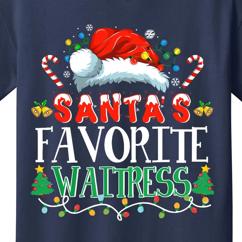 Santas Favorite Waitress Christmas Party Pajama Santa Hat Kids T-Shirt