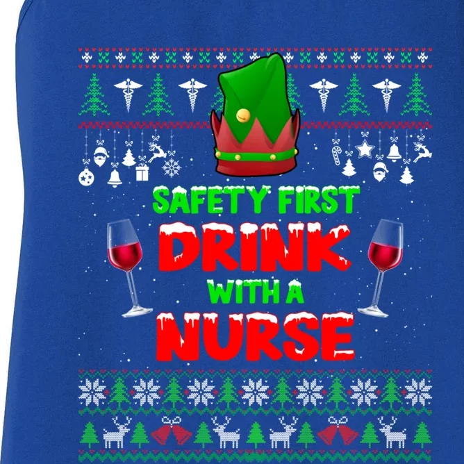 Safety First With A Nurse Tee Ugly Christmas Sweater Meaningful Gift Women's Racerback Tank