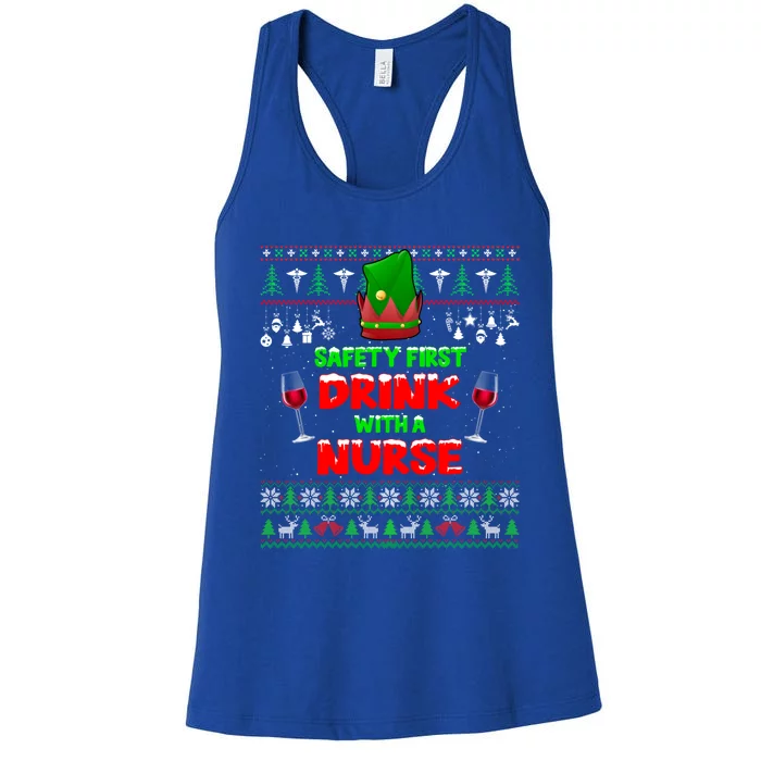 Safety First With A Nurse Tee Ugly Christmas Sweater Meaningful Gift Women's Racerback Tank