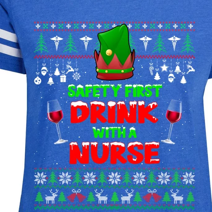 Safety First With A Nurse Tee Ugly Christmas Sweater Meaningful Gift Enza Ladies Jersey Football T-Shirt