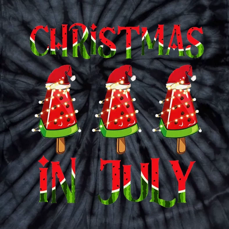 Summer Fun Watermelon Xmas Tree For Christmas In July Tie-Dye T-Shirt