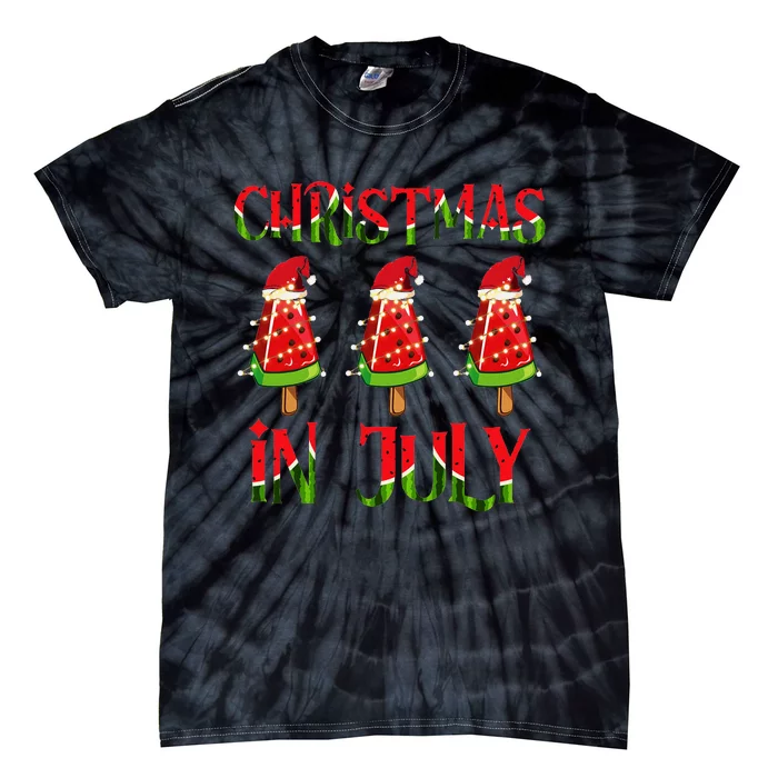 Summer Fun Watermelon Xmas Tree For Christmas In July Tie-Dye T-Shirt