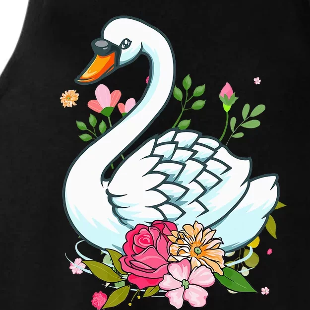 Swans Floral Waterfowl Bird Flower Ladies Tri-Blend Wicking Tank