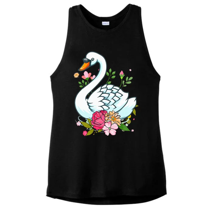 Swans Floral Waterfowl Bird Flower Ladies Tri-Blend Wicking Tank