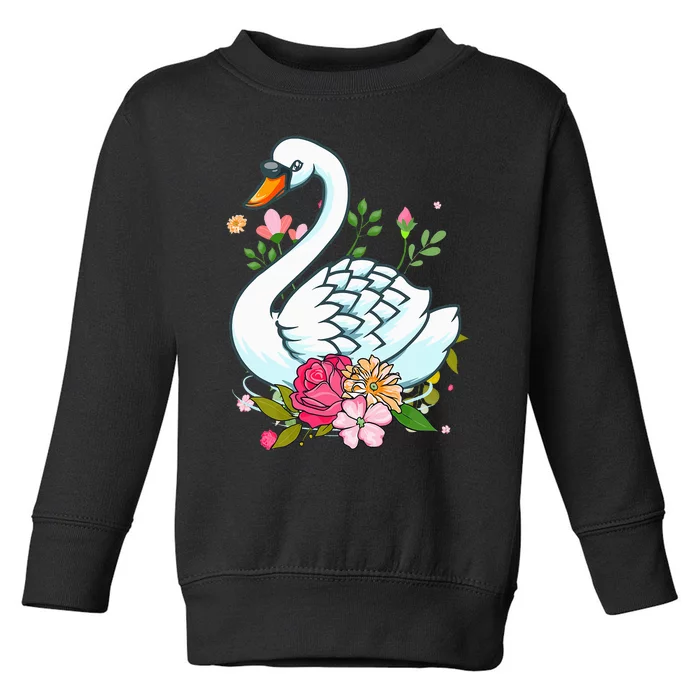 Swans Floral Waterfowl Bird Flower Toddler Sweatshirt