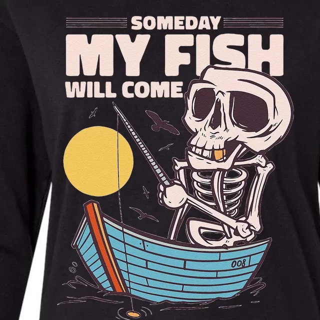 Someday Fish Will Come Funny Fishing Hobby Design Skeletton Womens Cotton Relaxed Long Sleeve T-Shirt