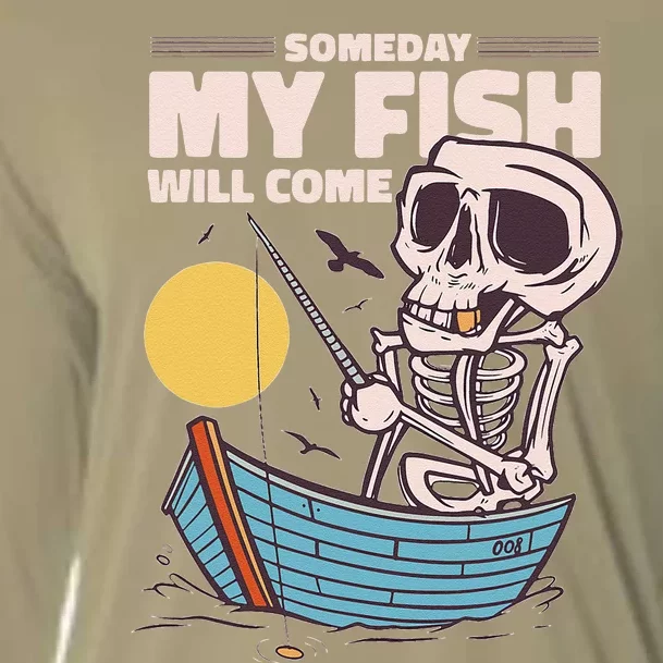 Someday Fish Will Come Funny Fishing Hobby Design Skeletton Cooling Performance Long Sleeve Crew