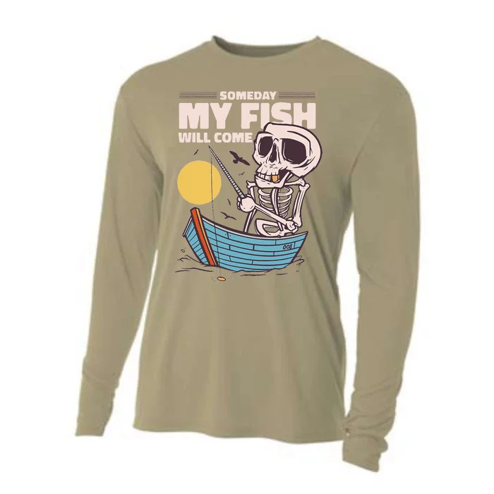 Someday Fish Will Come Funny Fishing Hobby Design Skeletton Cooling Performance Long Sleeve Crew