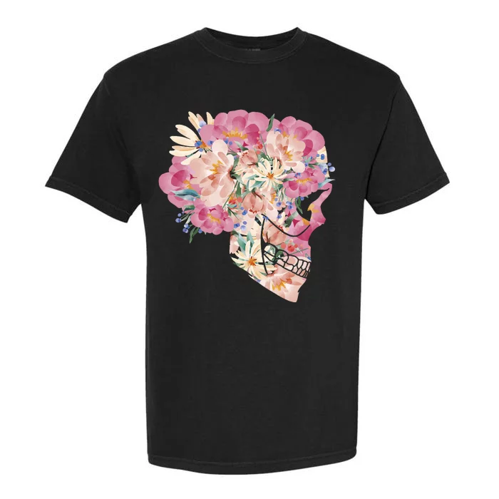 Skull Floral Watercolor Art Garment-Dyed Heavyweight T-Shirt