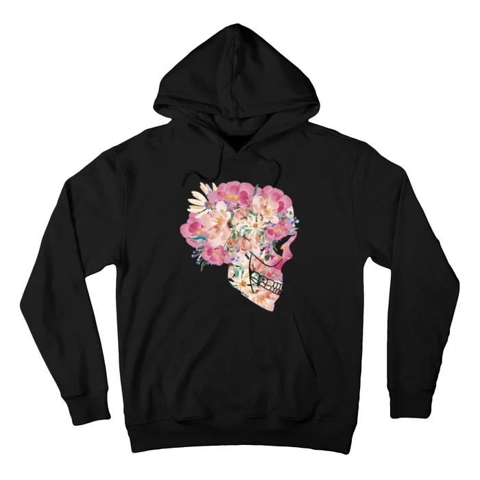 Skull Floral Watercolor Art Hoodie